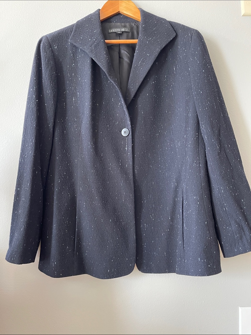 Lafayette 148 New York virgin Lana Wool Black Speckled Single-Button Blazer